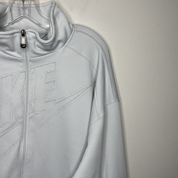 NIKE Mens Gray Full-Zip Spell-Out Athletic Jacket Textured Track Basketball XL - Picture 2 of 7
